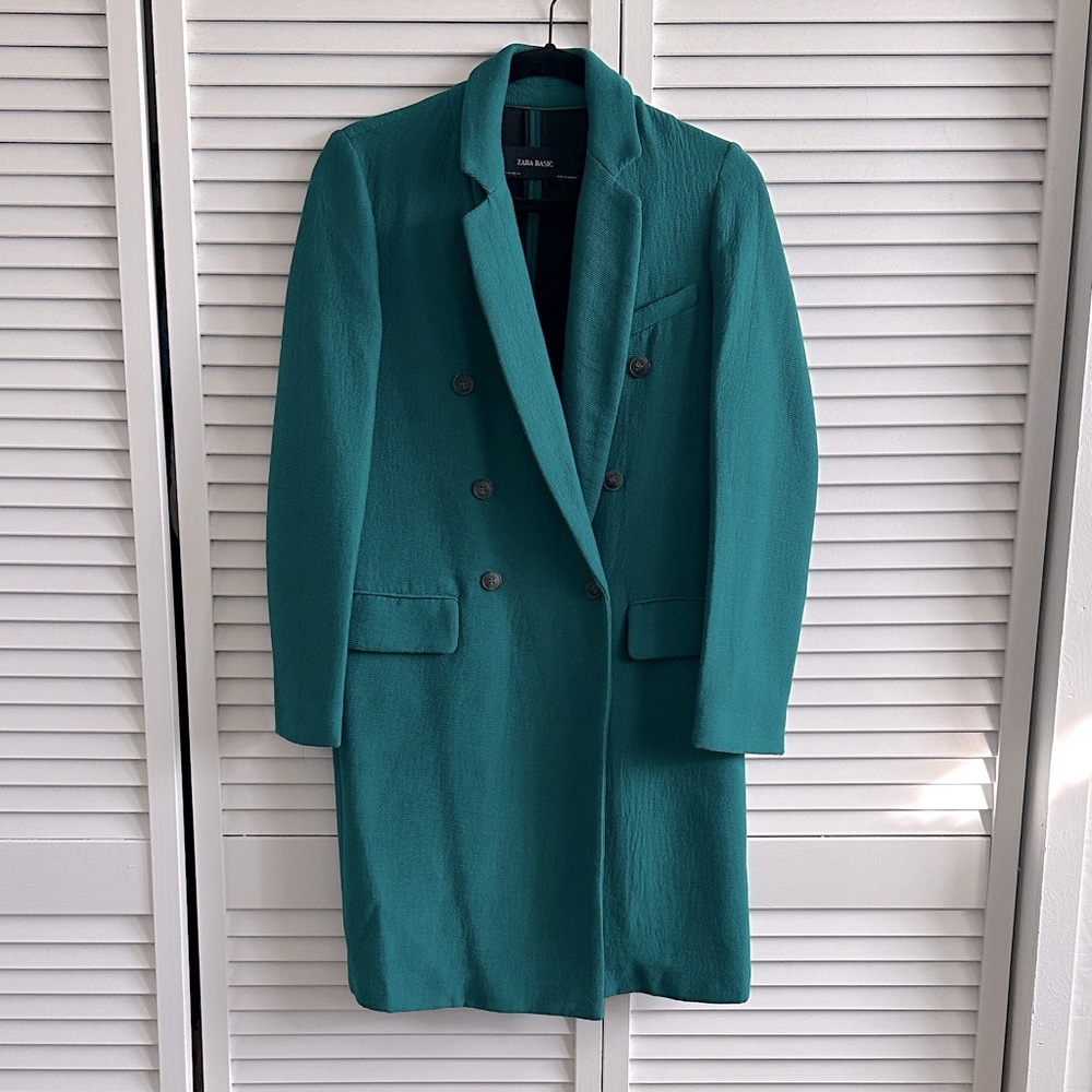 Zara Teal Double-Breasted Coat
